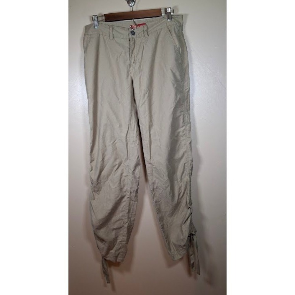 Eastern Mountain Sports Womens Tan Ruched Tie Hem Cargo Pants Size 8 Hiking